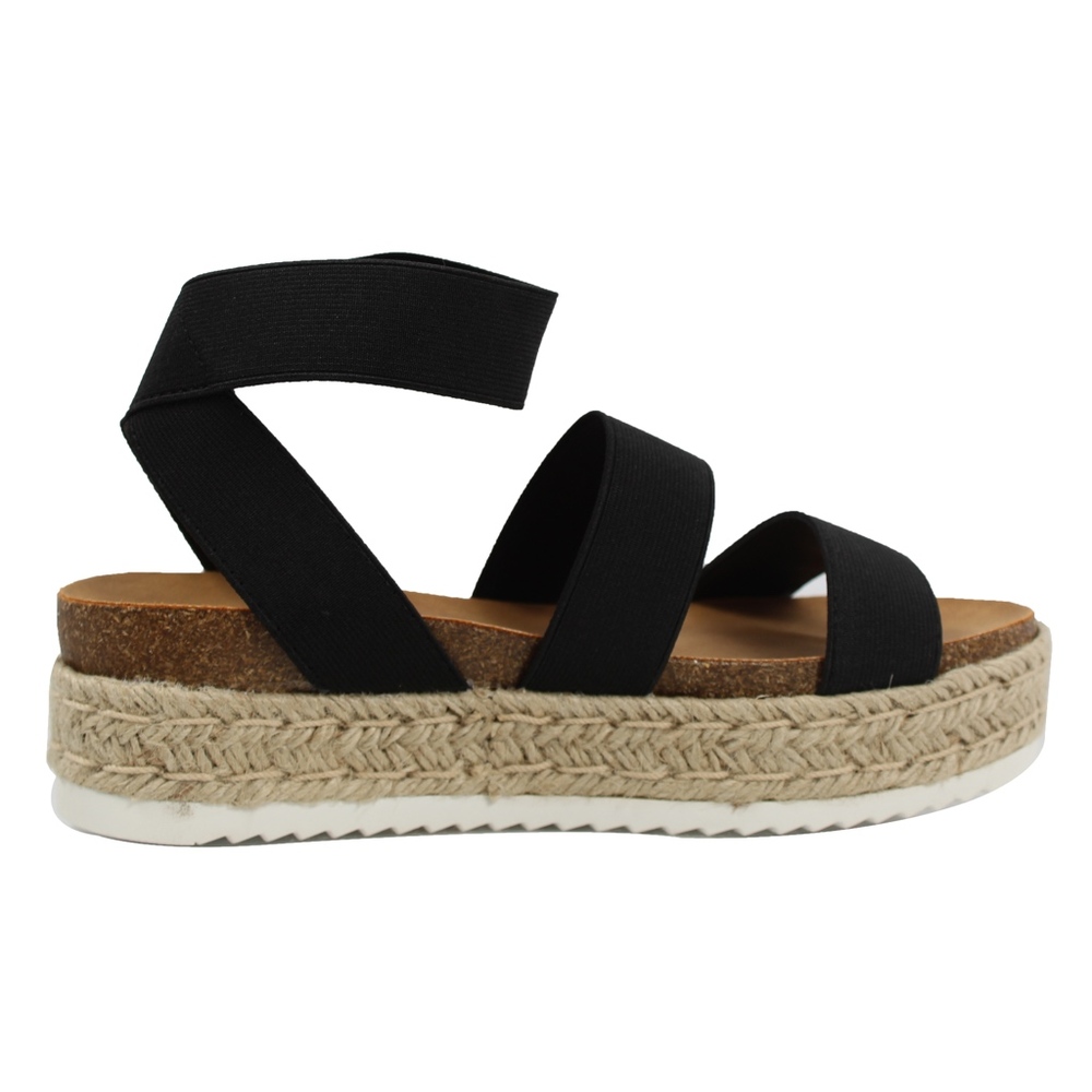 Black Open Toe Two Band Strap Ankle Strap - Picture 3 of 6